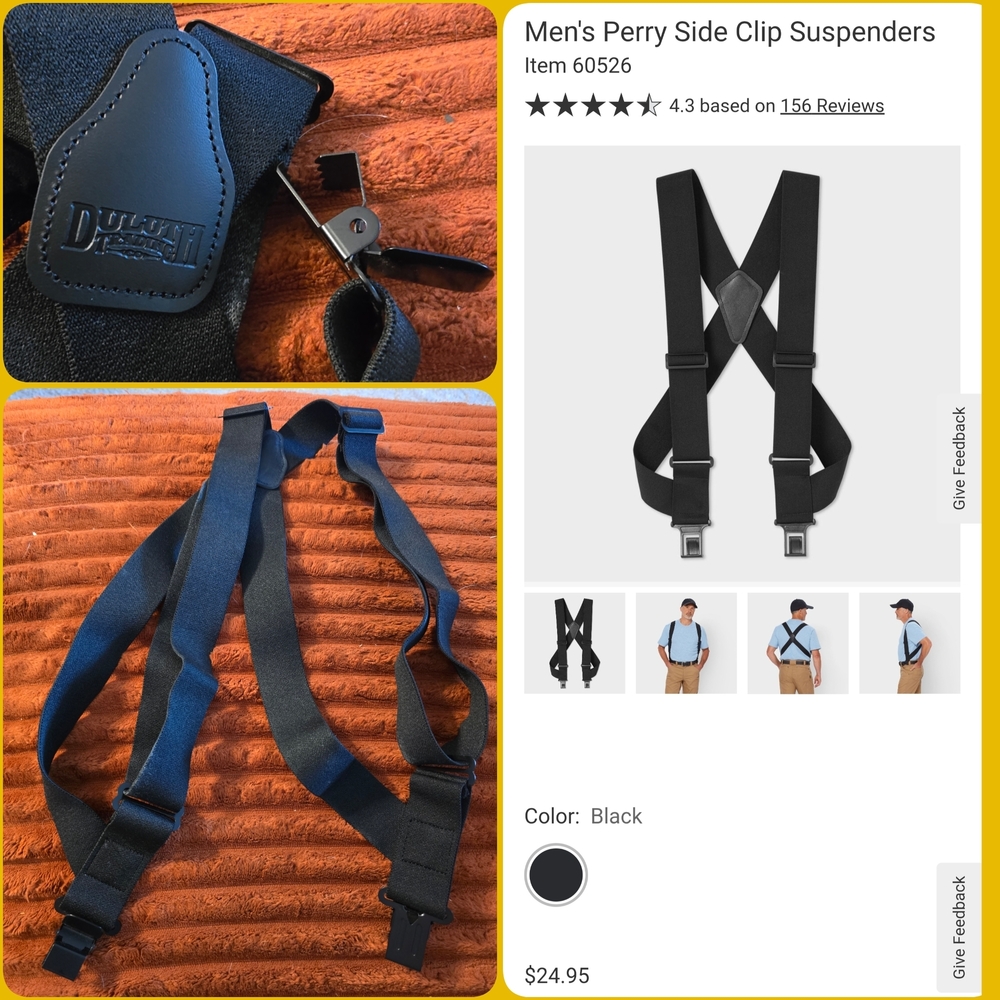 Duluth Trading Co Black Men's Perry Side Clip Suspenders